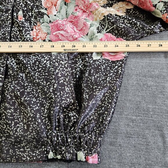 Hanarum Jacket Womens OS Reverisble Black Floral Zip Satin Shimmer VTG Boho Goth - Picture 5 of 14